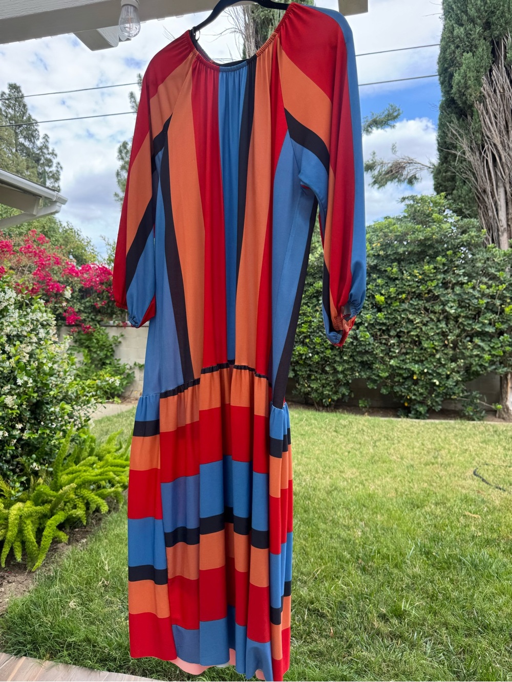 Multicolor Striped Midi Dress - Blue, Red & Orange